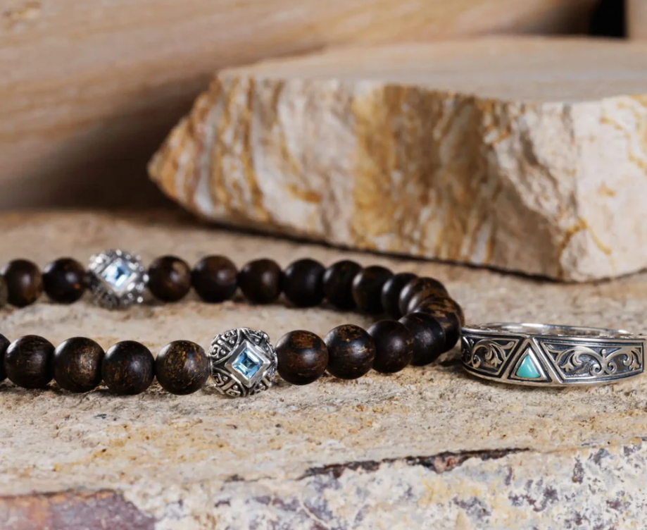 Agarwood & Blue Crystal Balance Bracelet