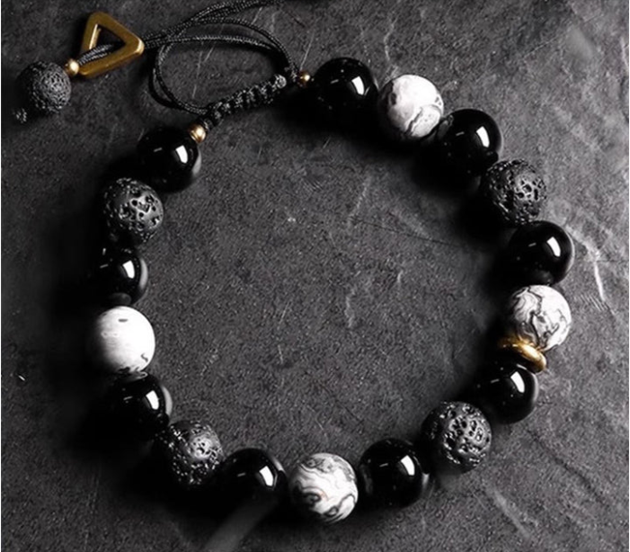Obsidian Protection & Grounding Bracelet with Lava Stone (Fire Horse Edition)