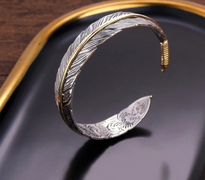 Feather Sterling Silver & Gold Cuff Bracelet