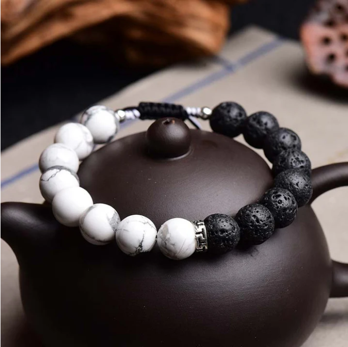 White Howlite & Lava Stone Balance Bracelet